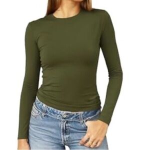 Breathable Quick dry Olive Green Long Sleeve Women's Top